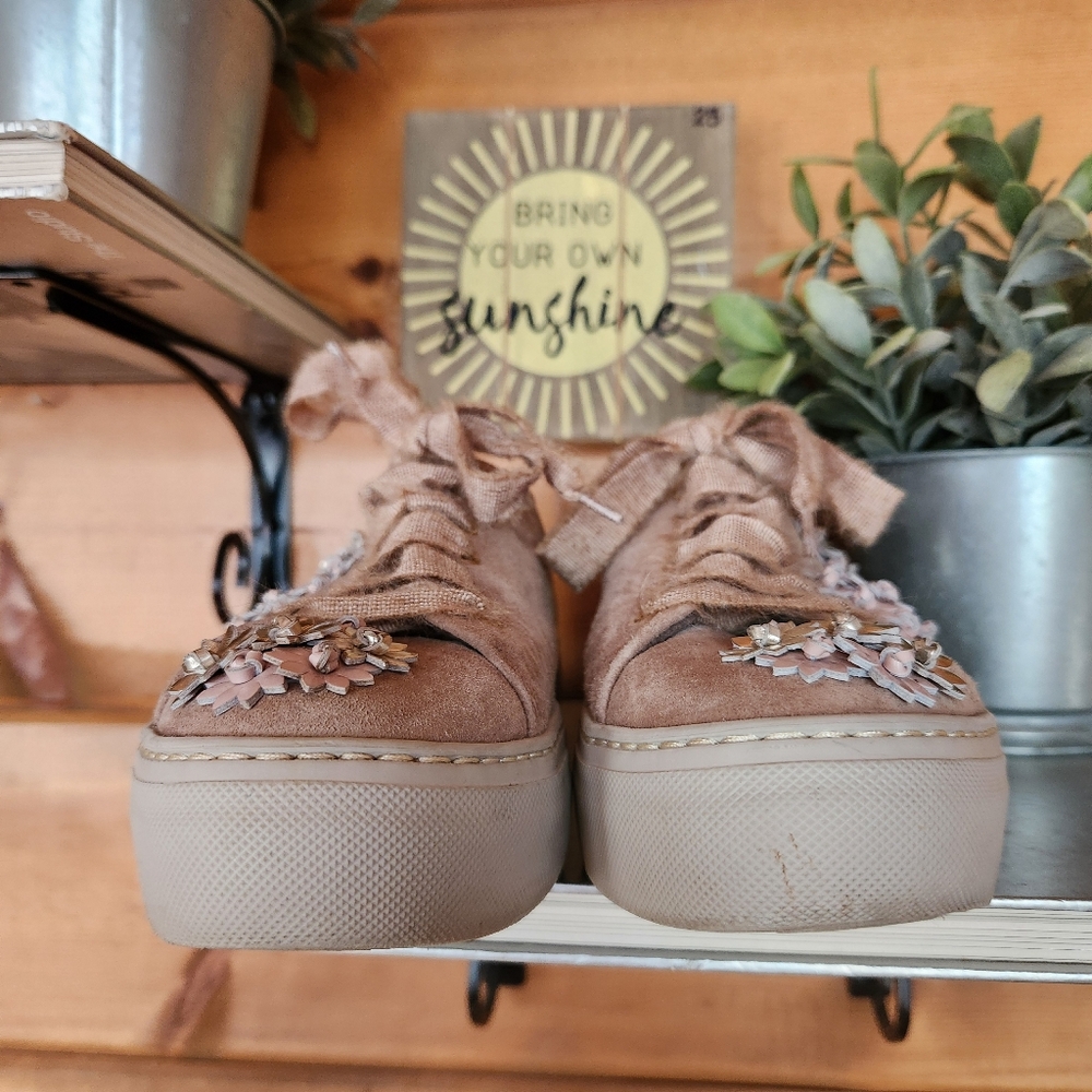 Attilio Giusti Leombruni Suede Leather Floral Metallic Platform Sneakers Size 38 - Picture 5 of 11